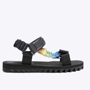 Kurt Geiger Mens Size 12 Orion Black & Rainbow Metallic Flat Sandal New‎